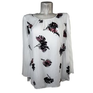New Vince Camuto Romantic Glamour Floral Print Pleated Sleeve Blouse Top Size L
